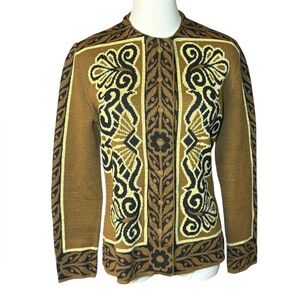 Vintage Catalina Jacquard Sweater Cardigan Brown Black 38